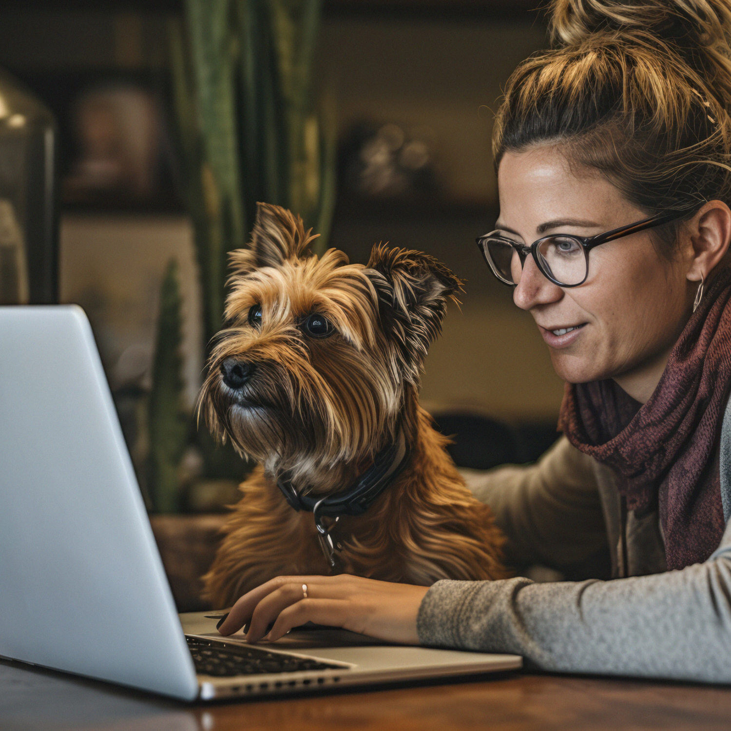 Working from home next to pet dog